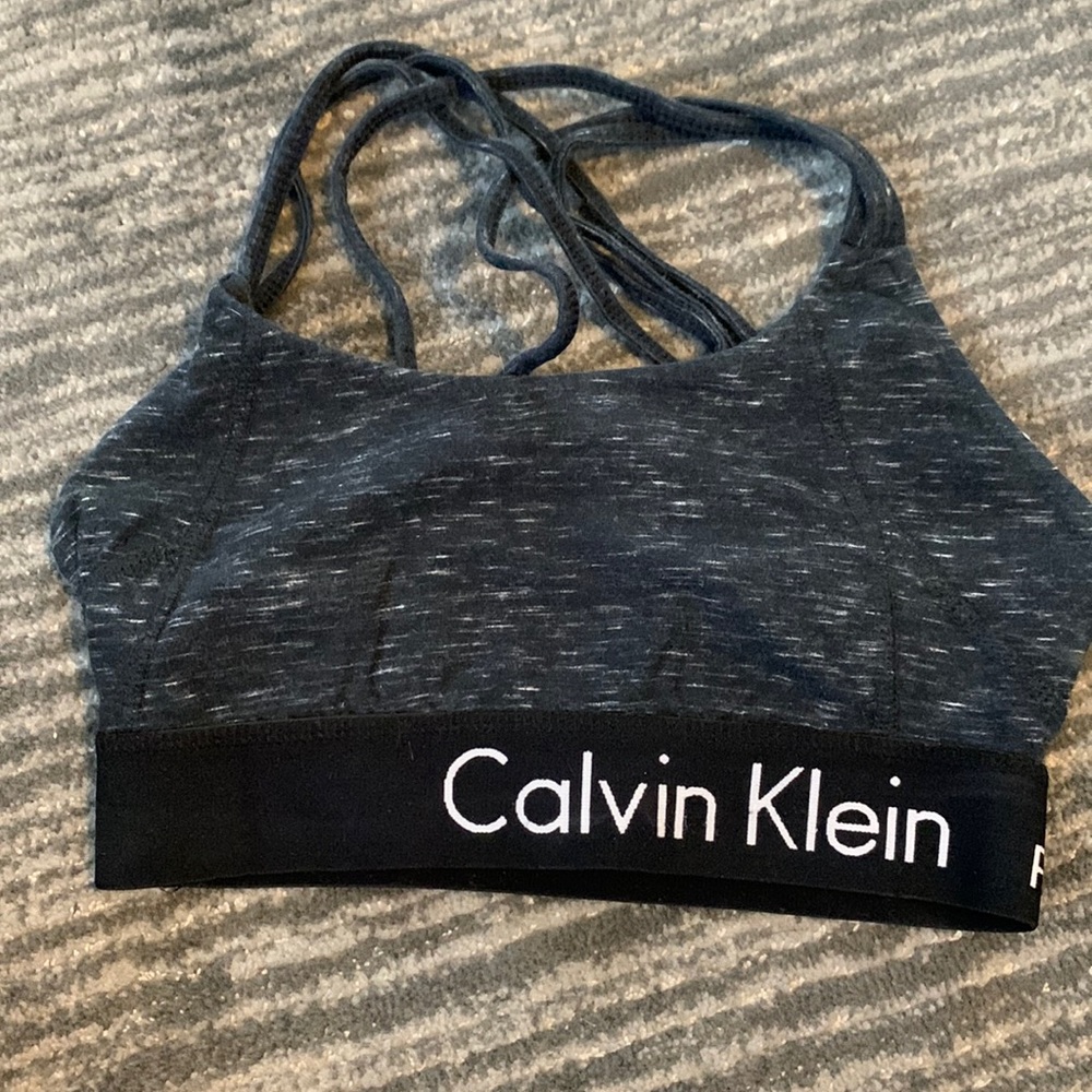 Calvin Klein Performance strappy wireless Heathered black Sports Bra w/ Logo Ban